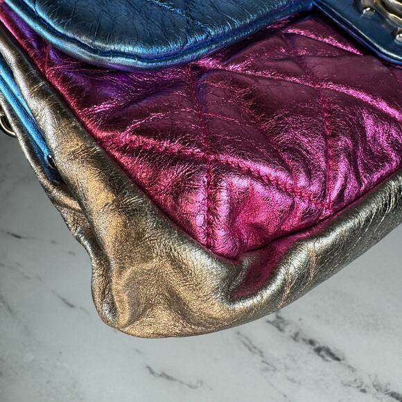 Chanel Metallic Shoulder Bag CC Matelasse Quilted Leather Pink/Blue/Black/Silver - Picture 10 of 16